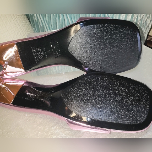 ZARA💖 PINK METALLIC AND RHINESTONE KITTEN HEEL SLIDES size Euro 40, (US 9 -9.5) - Picture 11 of 14